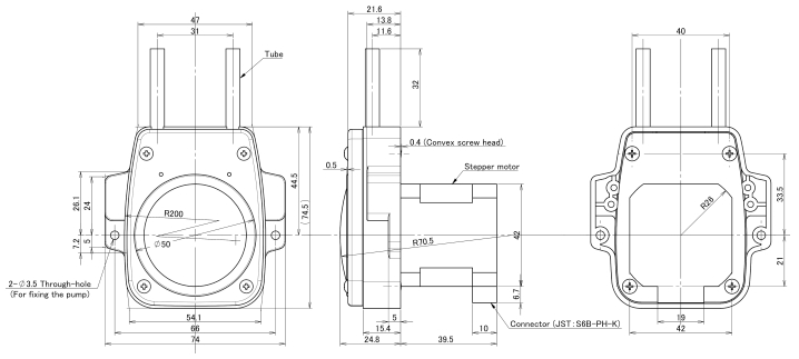 RP-M Dimensions Stepper motor version