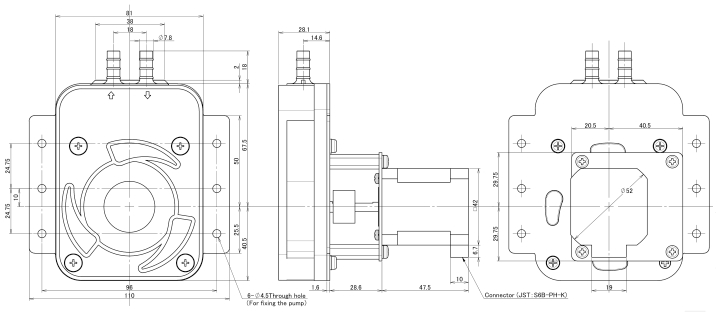 RP-S Dimensions Stepper motor versions