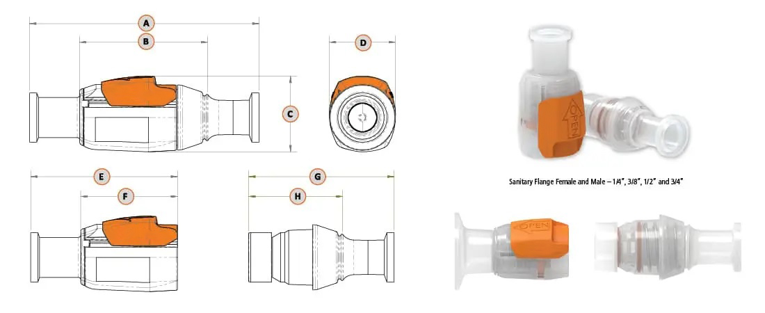 Sanitary Flange Sliding Latch Quick Couplings Dimensions